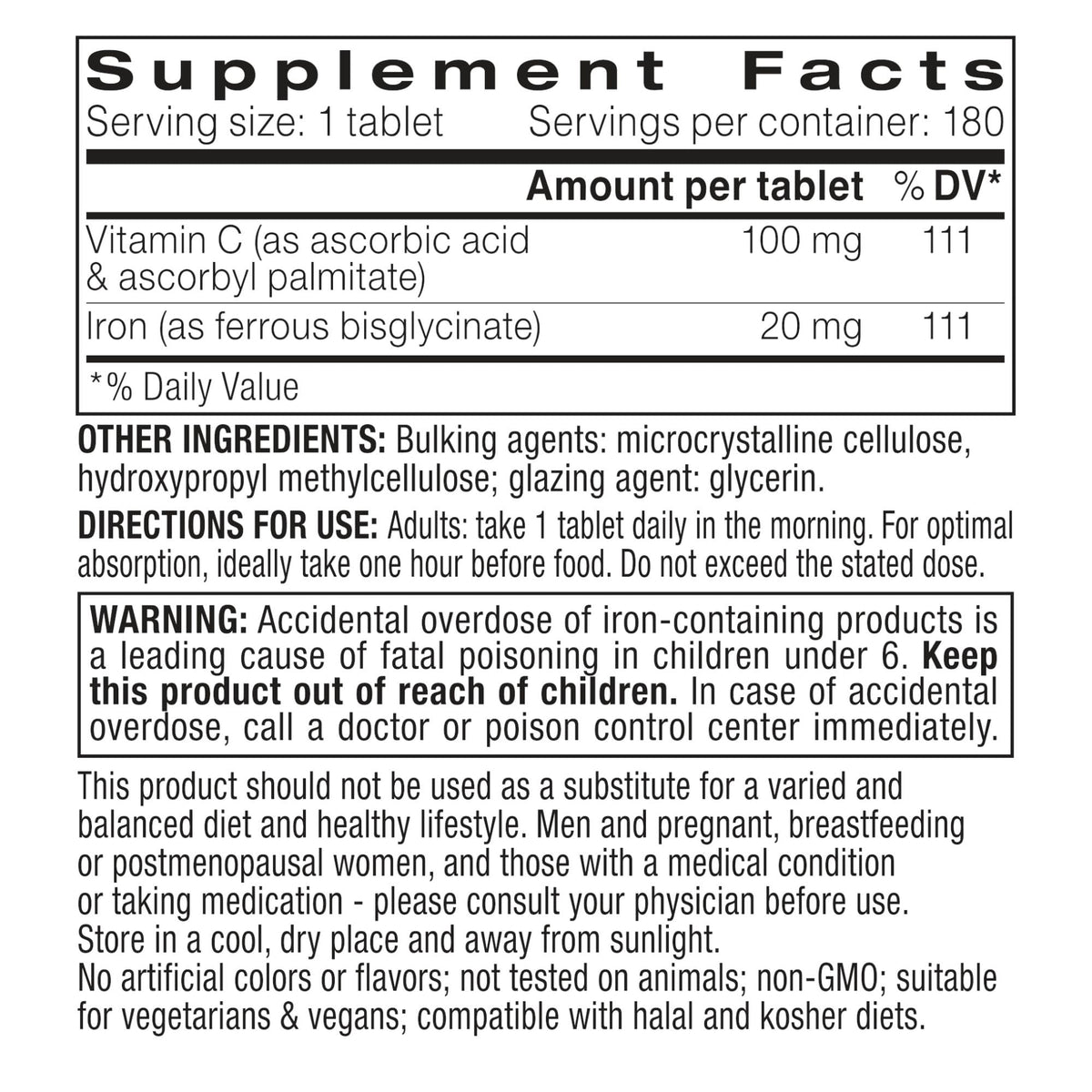 Igennus Clean Iron Bisglycinate 20mg, Vitamin C, 6 Month Supply, Gentle Chelated High Absorption Formula & Targeted Release Ferrous Bisglycinate - Maple Wellness Supplements
