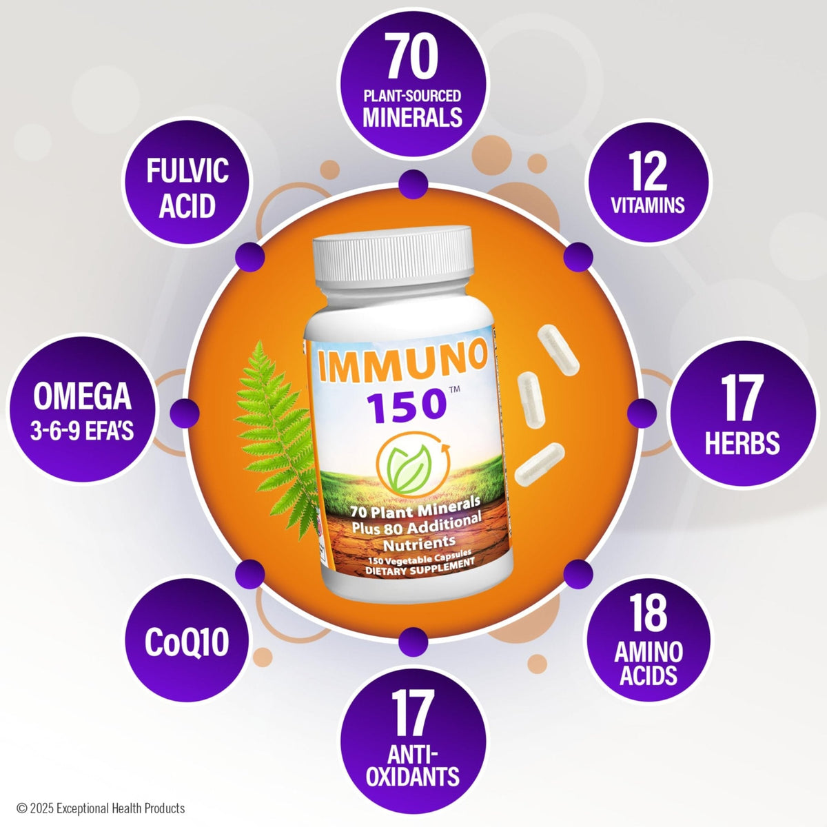 Immuno 150, Immune Support Supplement, Packed with 70 Plant Minerals, 13 Essential Vitamins and 68 Additional Nutrients-150 Vegetable Capsules- Immune Boost for All Age Groups - Maple Wellness Supplements