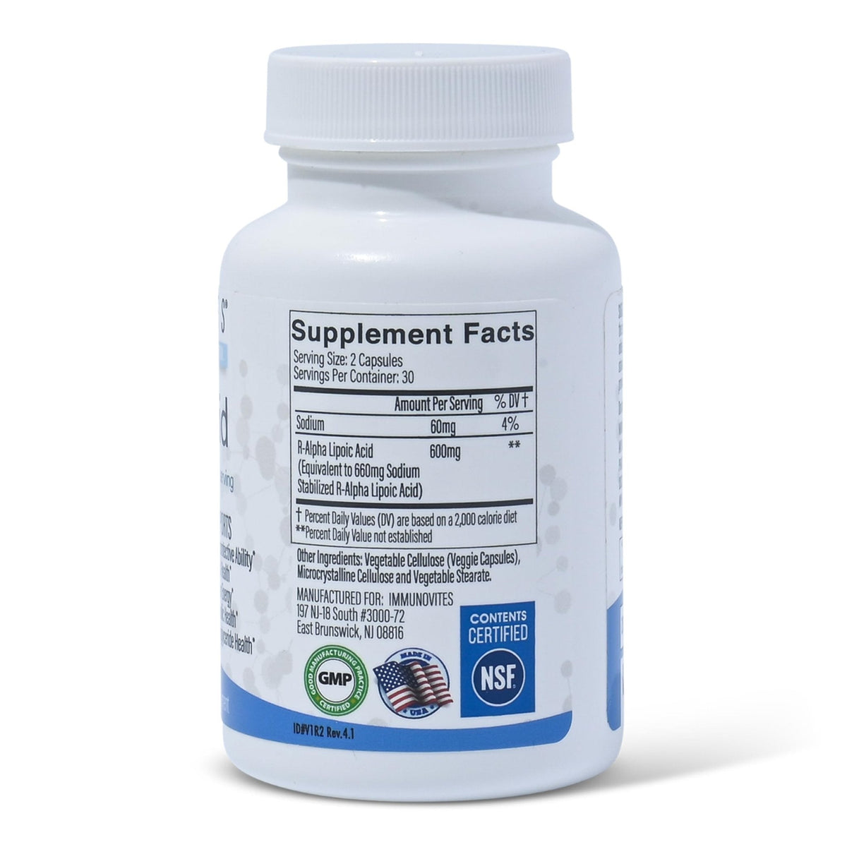 IMMUNOVITES Stabilized R-Alpha Lipoic Acid ((True)) 600mg per Serving [[High Potency & up to 40x Increased Absorption]] - Maple Wellness Supplements
