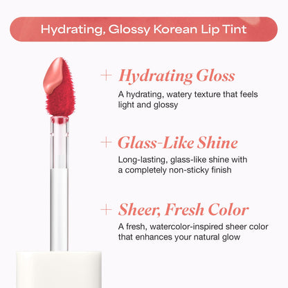 INGA Water Glow Lip Tint | Hydrating, Glossy Korean Lip Tint with Sheer Color & Glass-Like Shine | Long-Lasting, Non-Sticky Korean Lip Stain (RICH SALMON) - Maple Wellness Supplements