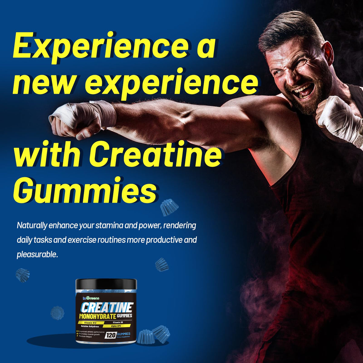 inGreens Creatine Monohydrate Gummies 6g per Serving, Sugar Free Creatine Supplements for Men & Women, Chewable Creatine for Muscle Growth, Strength, Energy - Maple Wellness Supplements