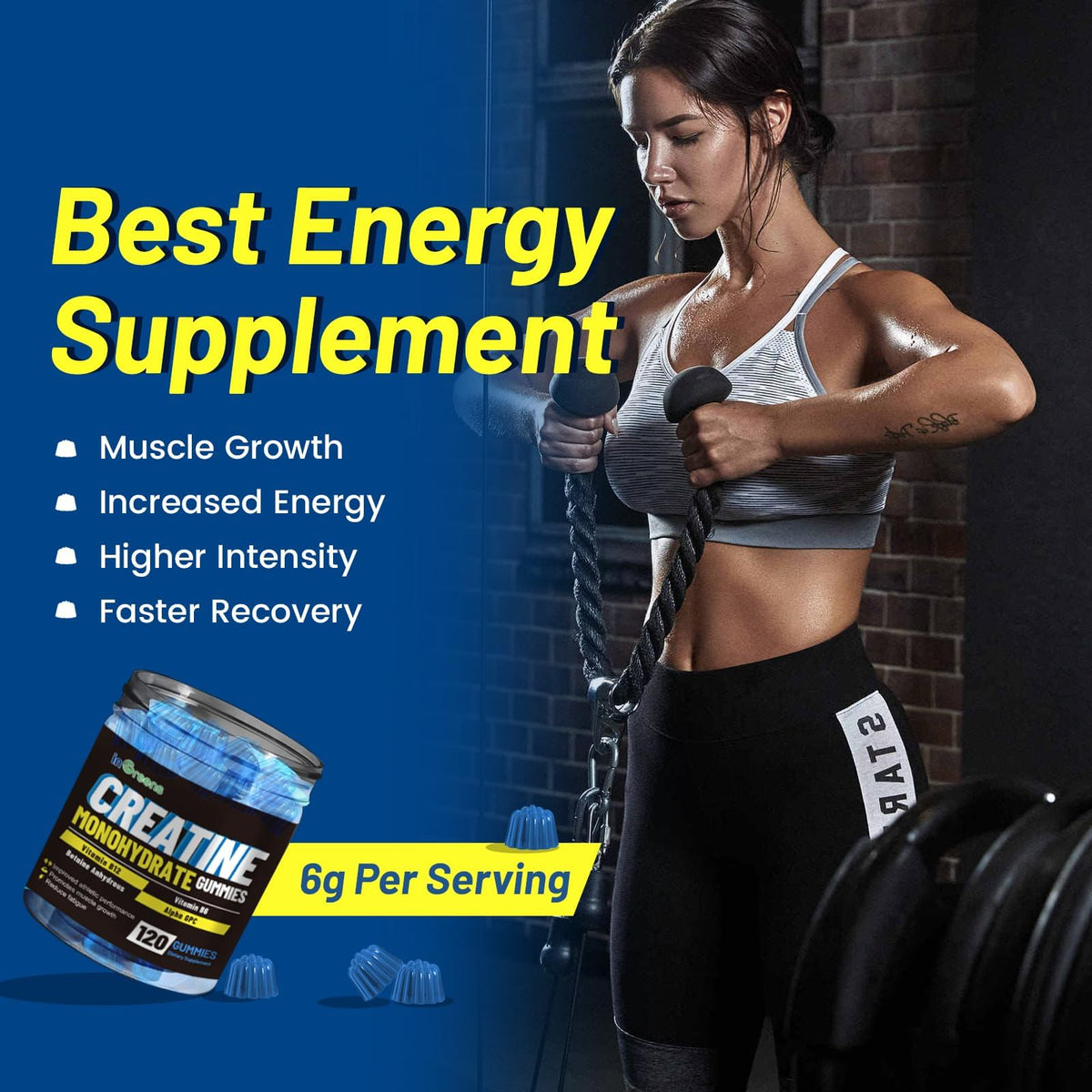 inGreens Creatine Monohydrate Gummies 6g per Serving, Sugar Free Creatine Supplements for Men & Women, Chewable Creatine for Muscle Growth, Strength, Energy - Maple Wellness Supplements