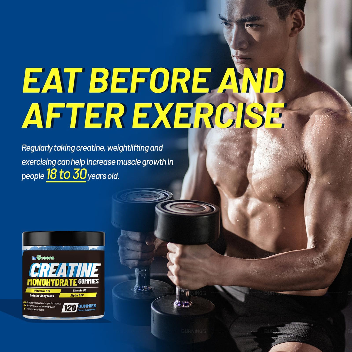 inGreens Creatine Monohydrate Gummies 6g per Serving, Sugar Free Creatine Supplements for Men & Women, Chewable Creatine for Muscle Growth, Strength, Energy - Maple Wellness Supplements
