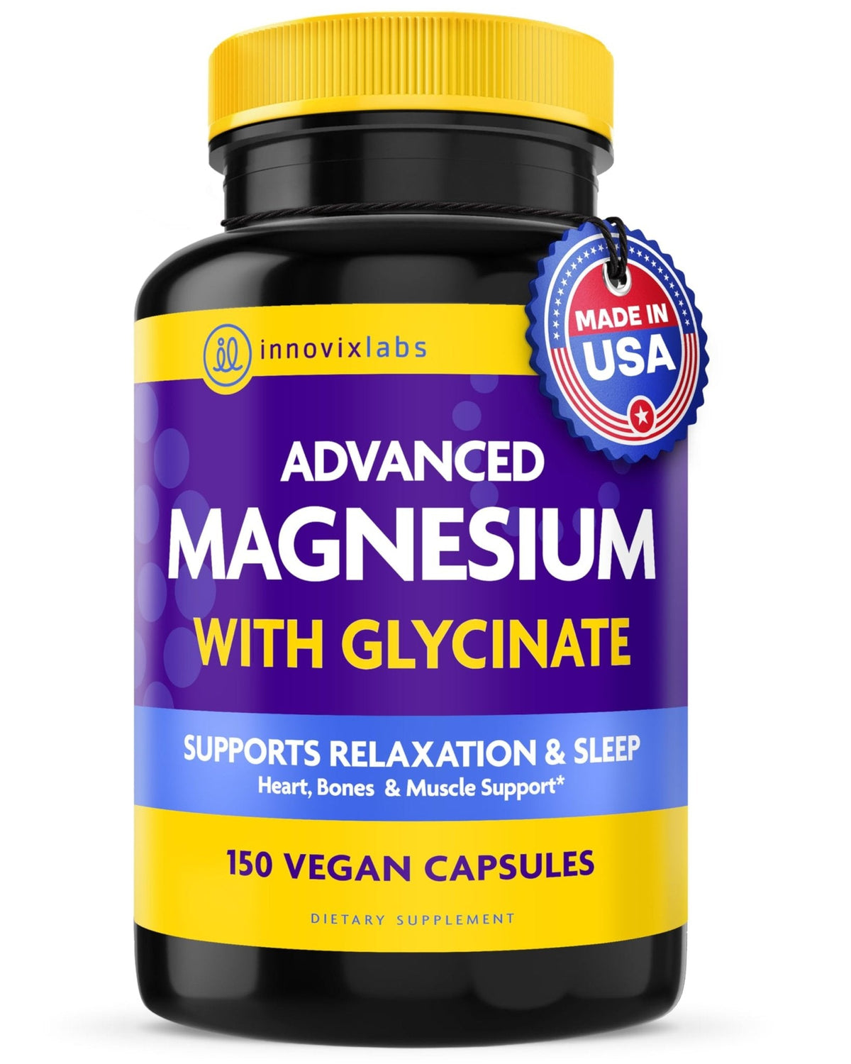InnovixLabs Advanced Magnesium Capsules - 150 Ct, 210 mg - Chelated Glycinate and Malate - High Absorption, Promotes Relaxation, Bones, Muscle Health - Maple Wellness Supplements