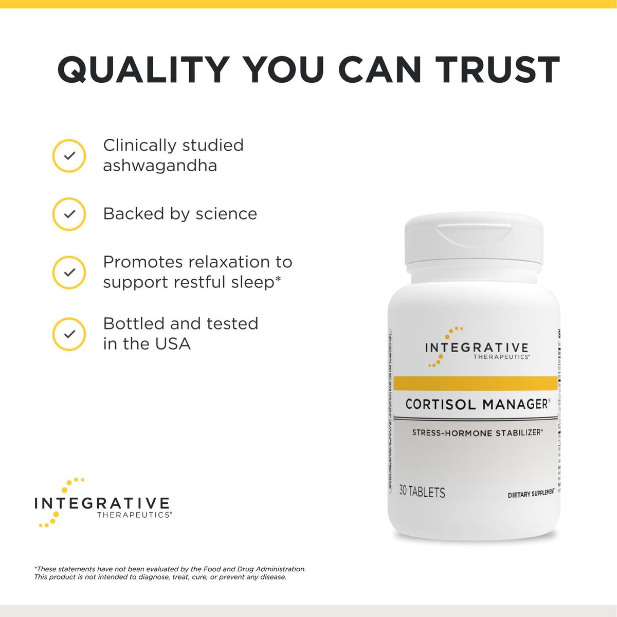Integrative Therapeutics Cortisol Manager - Balance Cortisol & Support Relaxation for Restful Sleep* - Includes Ashwagandha & L-Theanine for Confidence with Less Stress* - 30 Tablets (15 Servings) - Maple Wellness Supplements