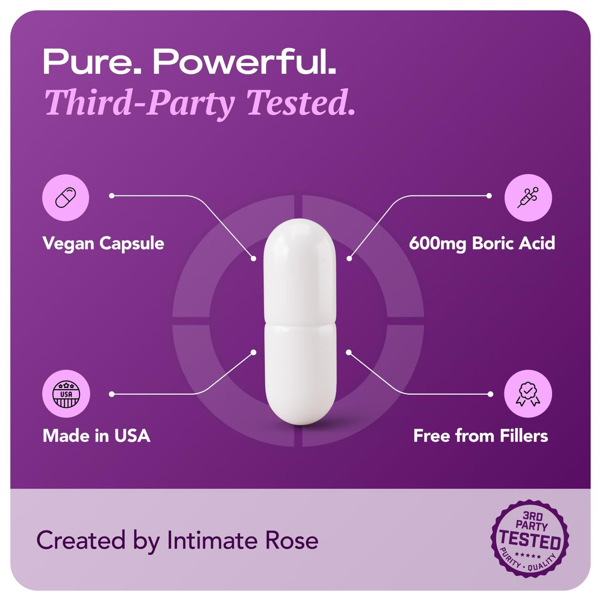 Intimate Rose Boric Acid Vaginal Suppositories, 30 Count for Feminine Deodorizing & Freshness - Vegan Capsules - Maple Wellness Supplements