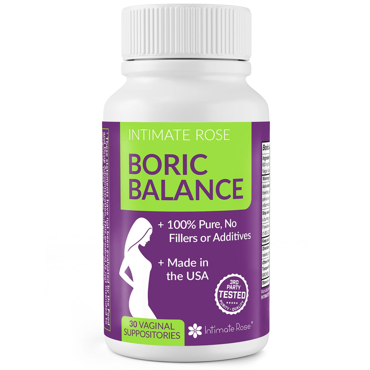 Intimate Rose Boric Acid Vaginal Suppositories, 30 Count for Feminine Deodorizing & Freshness - Vegan Capsules - Maple Wellness Supplements