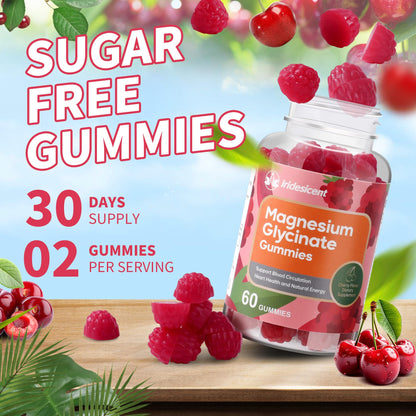 IRIDESICENT Magnesium Glycinate Gummies 400mg, Sugar Free Magnesium Supplement w/Ashwagandha, Zinc, Vegan Magnesium Glycinate Supplement for Adults - 120 Cherry Gummies - Maple Wellness Supplements