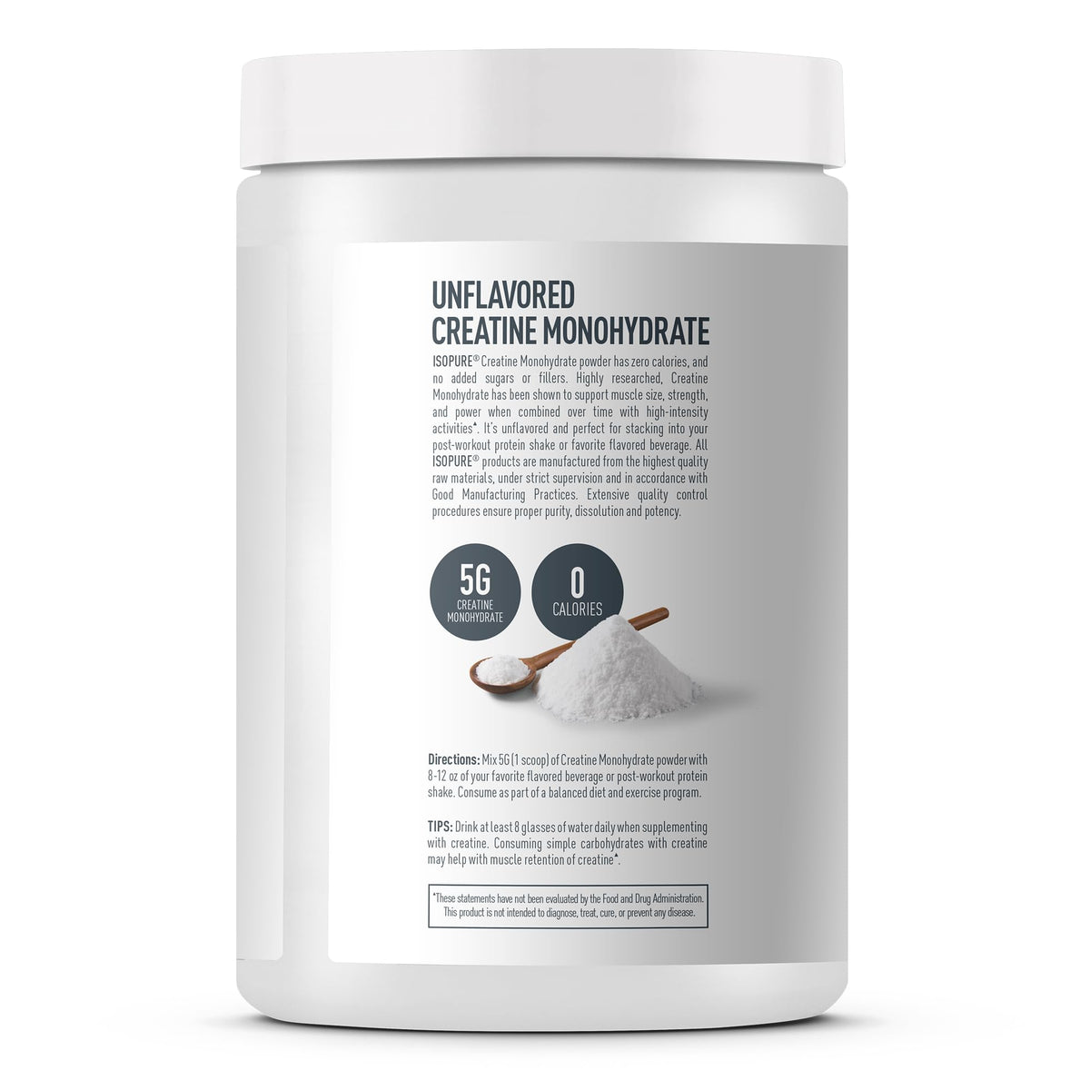Isopure 100% Pure Creatine Monohydrate Powder, Sugar Free, Unflavored, 5g Creatine Monohydrate Per Serving, 1.1 Lbs, - Maple Wellness Supplements
