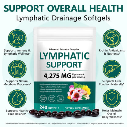 ISUNRISE Lymphatic Drainage Supplements 4275mg 21-in-1 Herbal Blend with Echinacea, Dandelion & Burdock Root, Promotes Healthy Circulation & Immune System Support, 240 Softgels - Maple Wellness Supplements