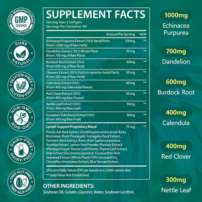 ISUNRISE Lymphatic Drainage Supplements 4275mg 21-in-1 Herbal Blend with Echinacea, Dandelion & Burdock Root, Promotes Healthy Circulation & Immune System Support, 240 Softgels - Maple Wellness Supplements