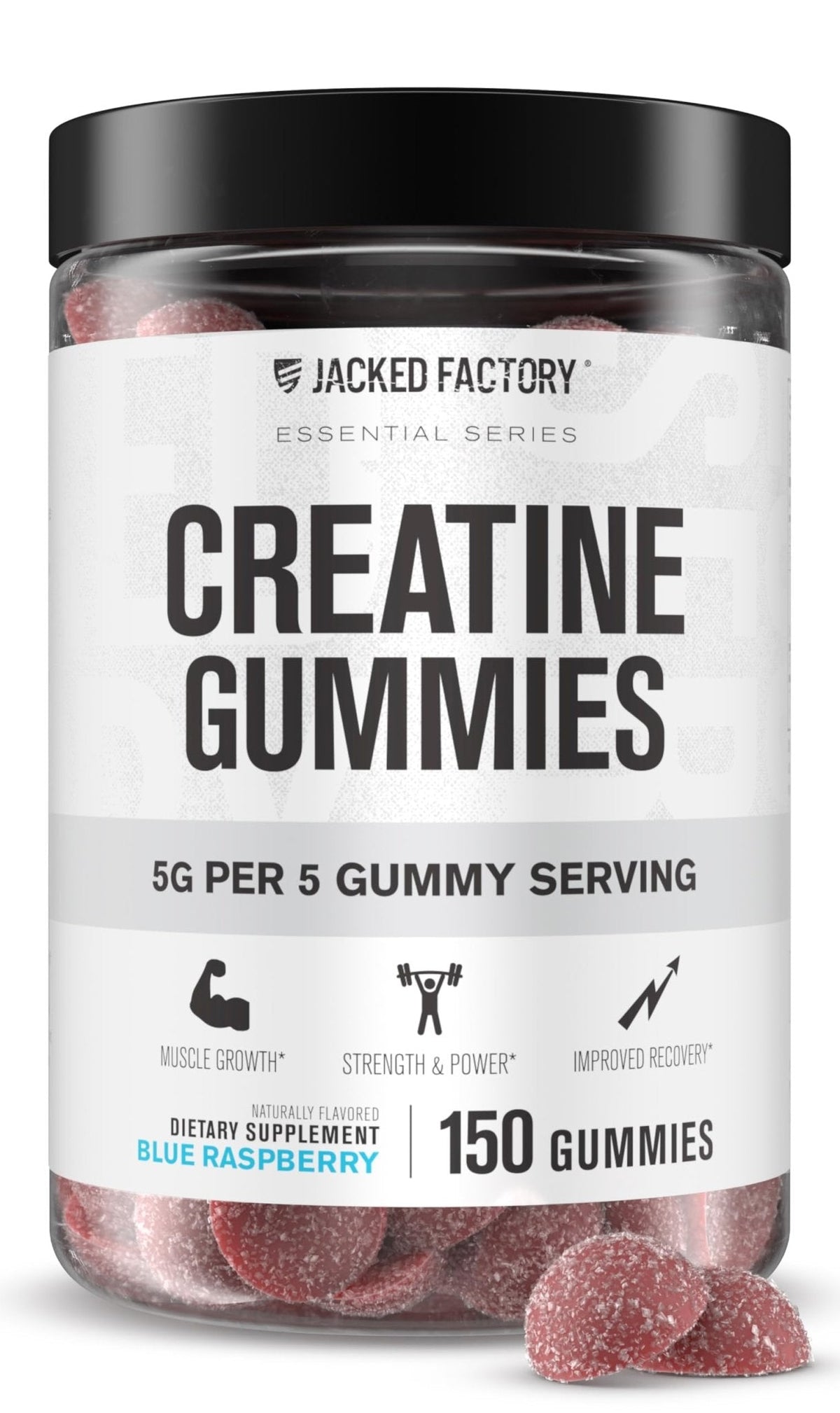 Jacked Factory Creatine Gummies 5g Daily Dose (1g per Gummy) - Creatine Gummy for Men and Women, Vegan-Friendly, Travel-Friendly, Third-Party Tested - 150 Gummies, Blue Raspberry - Maple Wellness Supplements