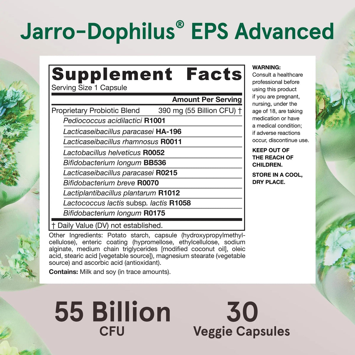 Jarrow Formulas Jarro-Dophilus EPS Advanced, 55 Billion CFU Probiotics, Digestive Support for Adults, 30 Probiotic Supplement Veggie Capsules, Up to 30 Day Supply - Maple Wellness Supplements