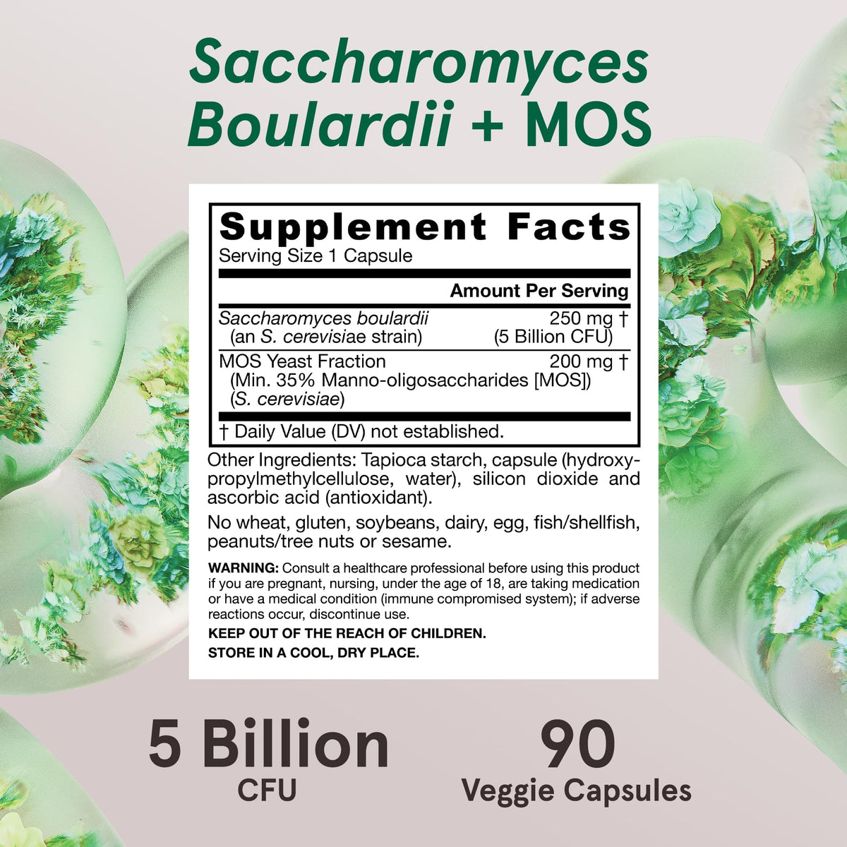 Jarrow Formulas Saccharomyces Boulardii + MOS Probiotics for Digestive Health and Intestinal Tract Support - 5 Billion CFU Per Serving - 90 Delayed Release Caps - Maple Wellness Supplements