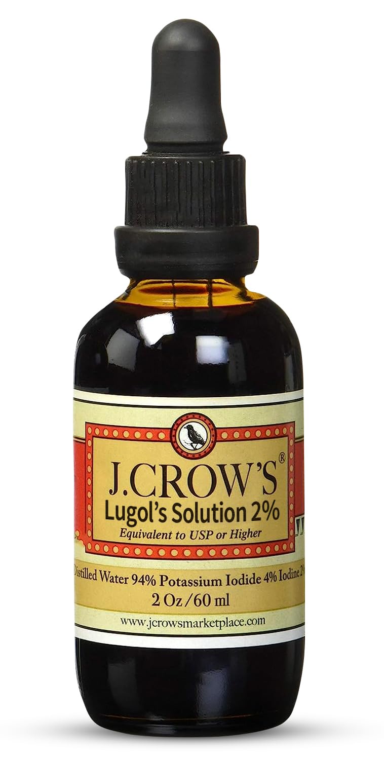J.CROW'S® Lugol's Solution of Iodine 2% 2 oz (1 Bottle) – Premium Iodine & Potassium Iodide Liquid, Gluten & Alcohol-Free Natural Brine Extract, No Expiration - 1200 Drops - Maple Wellness Supplements