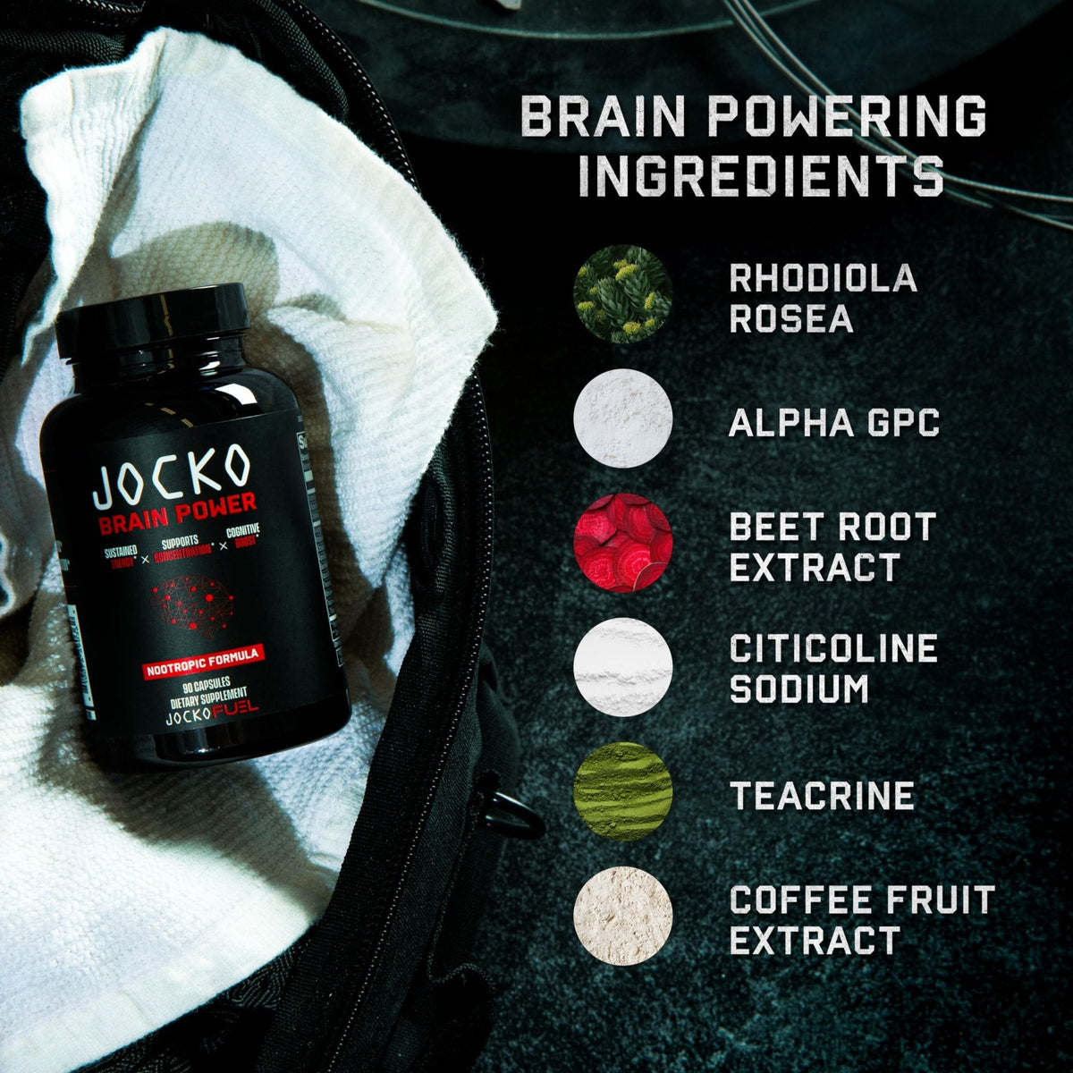 Jocko Fuel Brain Power - Nootropic Dietary Supplements for Memory & Focus wiht L Theanine, L Carnitine- Energy & Focus Supplement (90 Capsules) - Maple Wellness Supplements