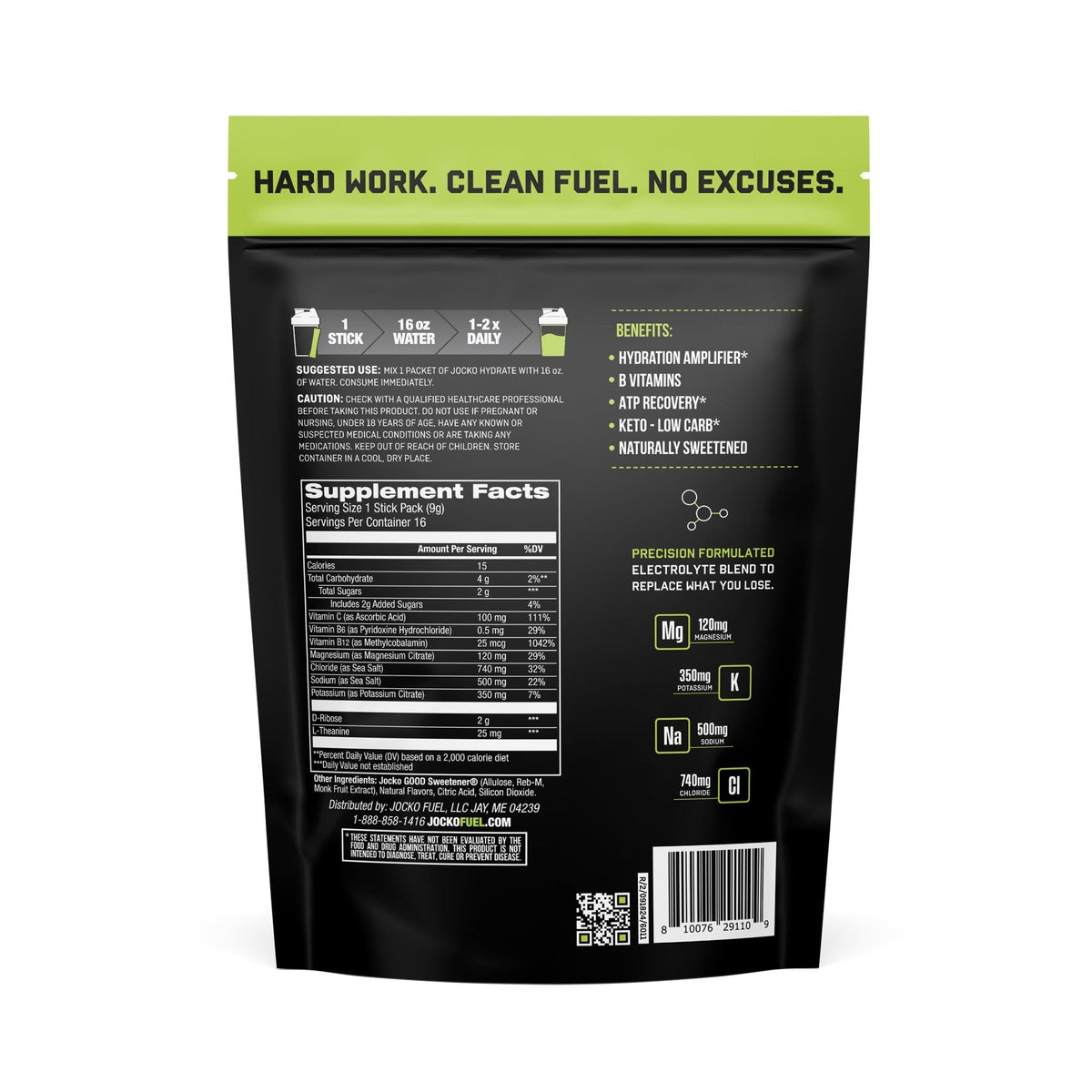 Jocko Fuel Packets Low Sugar - Hydration Amplifier Packets for Recovery, Dehydration, & Exercise - with Vitamins B6, B12 & C (16 Packets) Lemon Lime - Maple Wellness Supplements