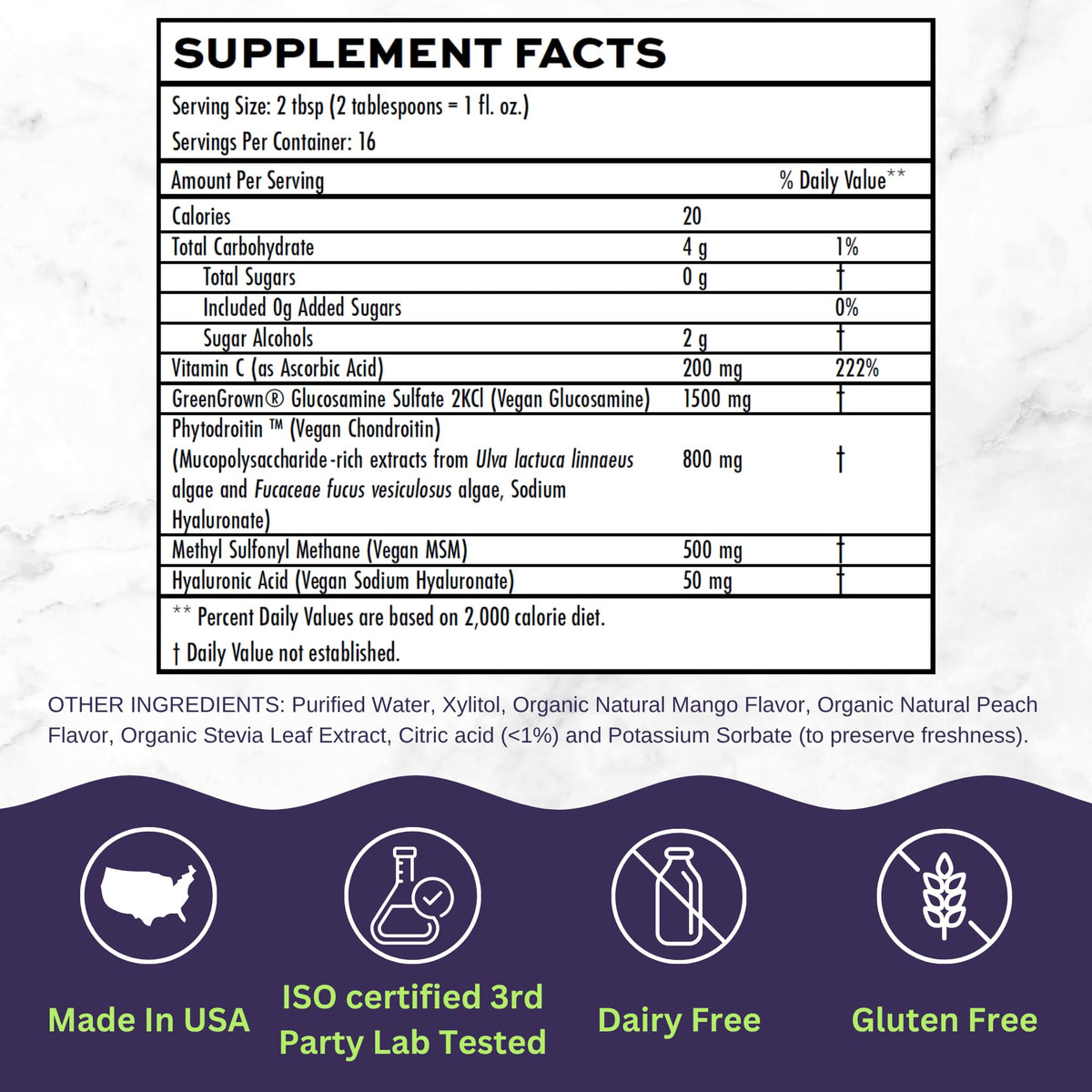 Joint Nourish – 100% Vegan Liquid Joint Supplement | Vegan Glucosamine, Chondroitin, MSM, Hyaluronic Acid & Vitamin C | Mango-Peach | Supports Joint Mobility, Cartilage & Skin | Sugar-Free,16 Servings - Maple Wellness Supplements