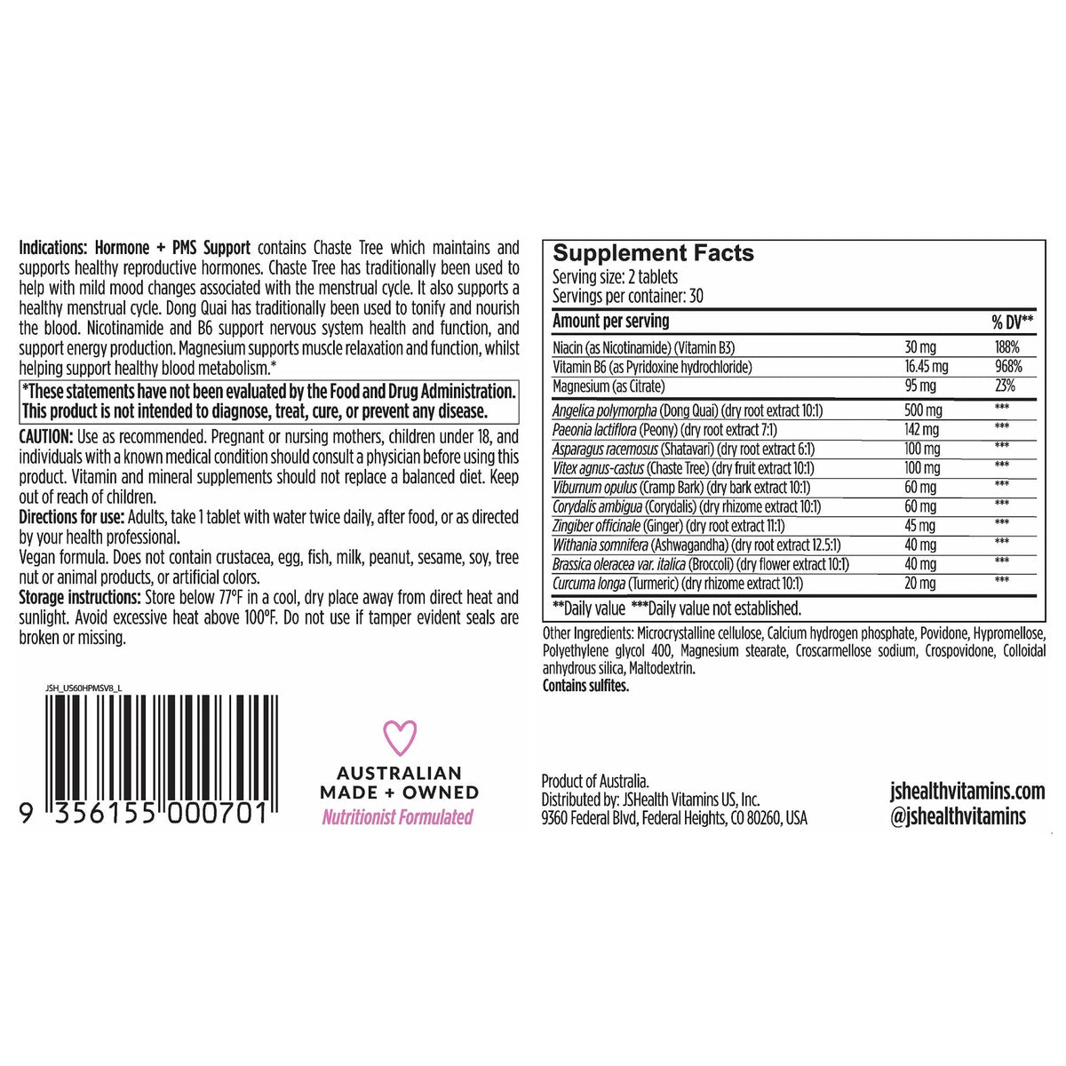 JSHealth Vitamins Hormone Balance for Women and PMS Support Supplement - Premenstrual Symptom Relief with Vitamins B3, B6 & Magnesium (60) - Maple Wellness Supplements