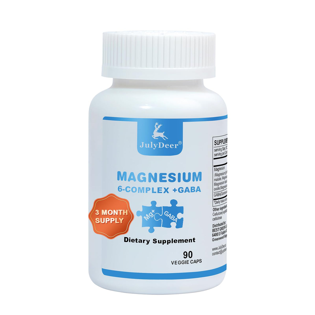 JulyDeer Sixfold Magnesium Complex | 350mg of Magnesium Glycinate, Malate, Citrate, Taurine, Oxide, Mg+ for Muscles,Nerves,& Energy, GABA Sleep Support | High Absorption | Vegan | 90 Capsules - Maple Wellness Supplements