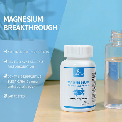JulyDeer Sixfold Magnesium Complex | 350mg of Magnesium Glycinate, Malate, Citrate, Taurine, Oxide, Mg+ for Muscles,Nerves,& Energy, GABA Sleep Support | High Absorption | Vegan | 90 Capsules - Maple Wellness Supplements