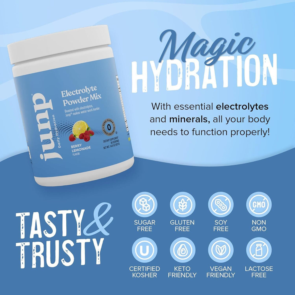 JUNP Electrolytes Powder No Sugar No Carbs – Berry Lemonade Keto Electrolyte Drink Mix - Potassium & Salt Hydration Powder Electrolytes - Zero Calorie Sugar Free Electrolyte Powder, 90 Servings - Maple Wellness Supplements