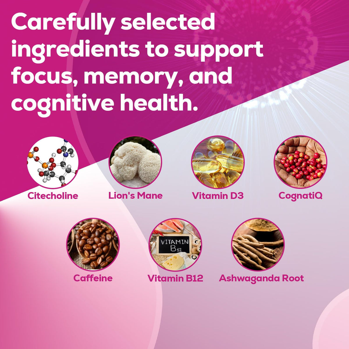 Just Thrive Focus & Memory Capsules – Nootropic Brain Supplement for Clarity, Concentration, Memory Support, & Energy – Citicoline, Lion’s Mane, Vitamins B12 & D3 - Maple Wellness Supplements