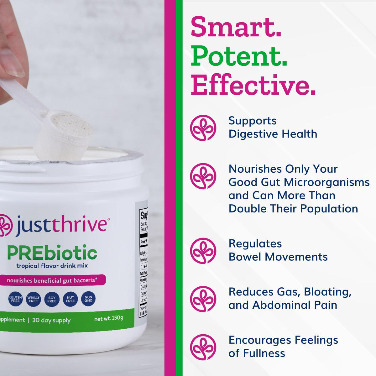Just Thrive PREbiotic Powder - Digestive and Immune Support Supplement, 150 g - Maple Wellness Supplements