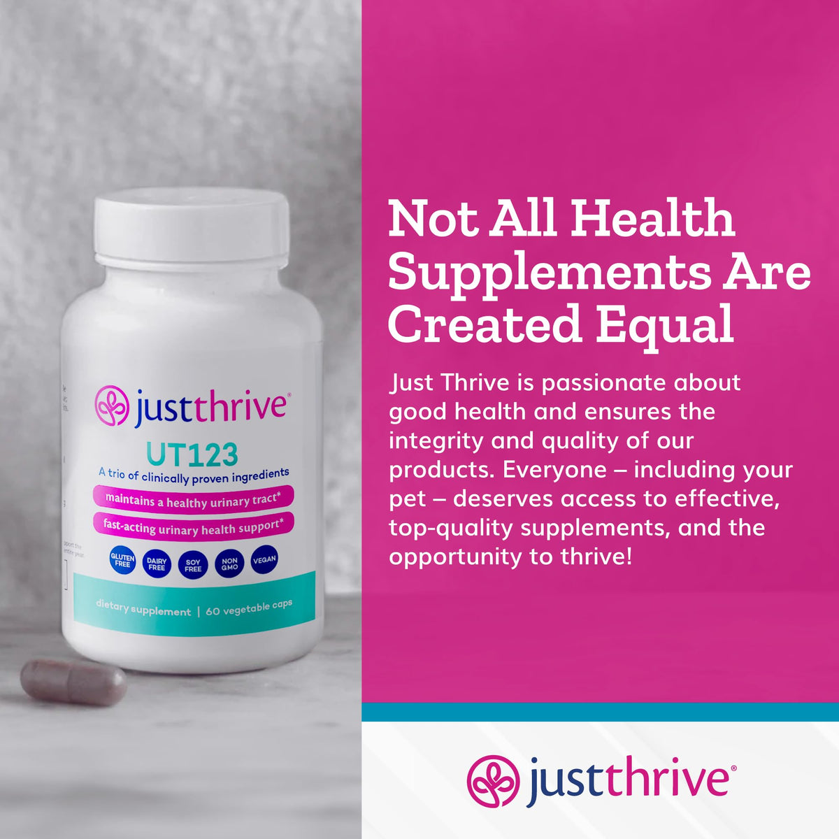 Just Thrive UT123 - Supports Urinary Tract Health for Women - Made with Cranberry, 60 Capsules - Maple Wellness Supplements