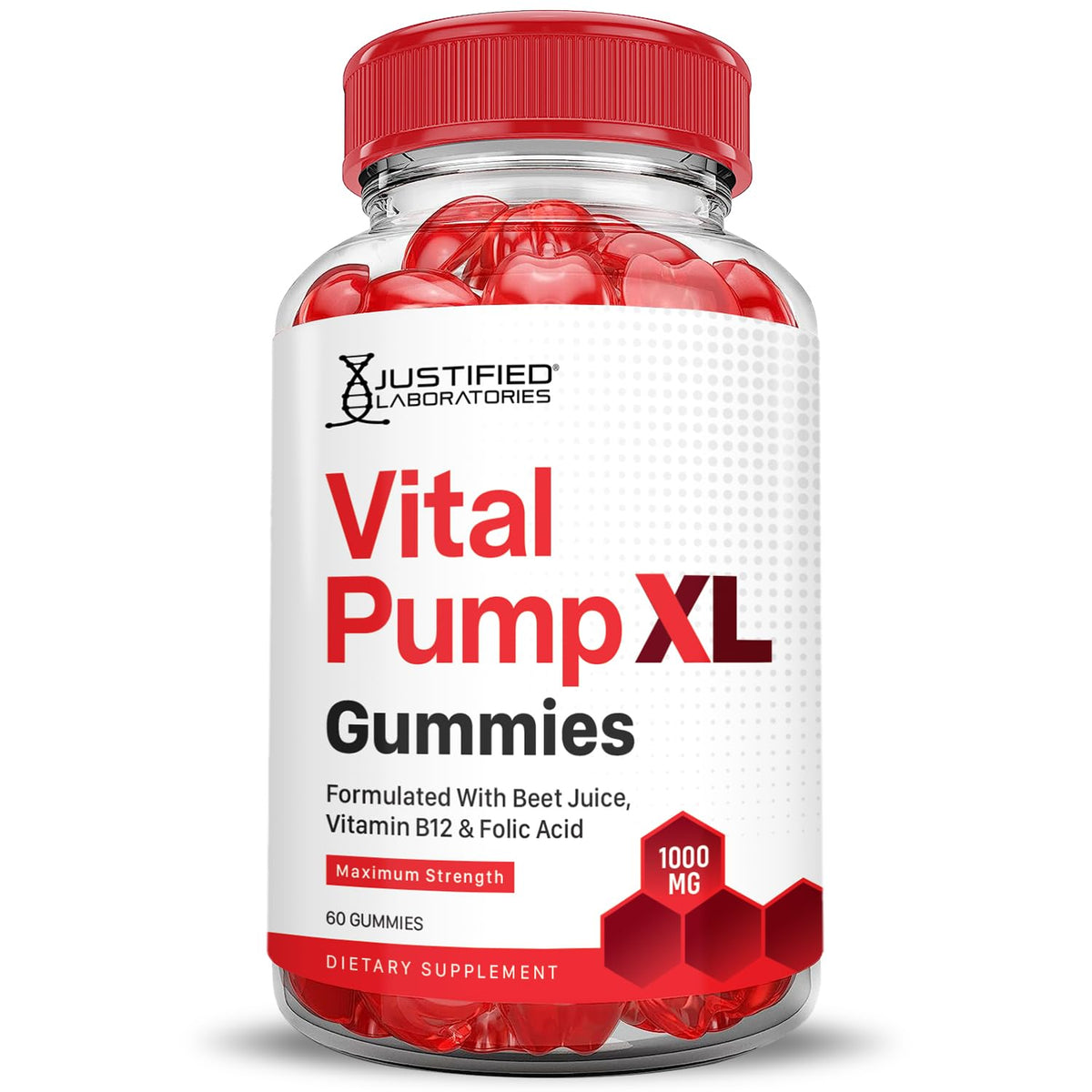 Justified Laboratories (5 Pack) Vital Pump XL Performance Gummies 1000MG Advanced Formula Vital PumpXL Formulated with Beet Juice ACV Pomegranate Beet Powder B12 Vegan Non GMO 300 Gummys - Maple Wellness Supplements