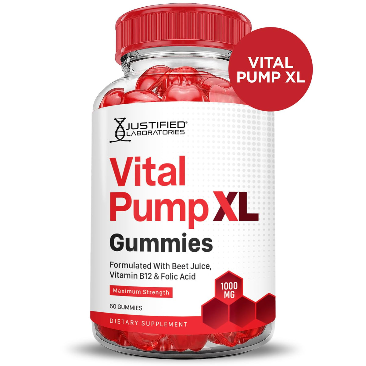 Justified Laboratories (5 Pack) Vital Pump XL Performance Gummies 1000MG Advanced Formula Vital PumpXL Formulated with Beet Juice ACV Pomegranate Beet Powder B12 Vegan Non GMO 300 Gummys - Maple Wellness Supplements