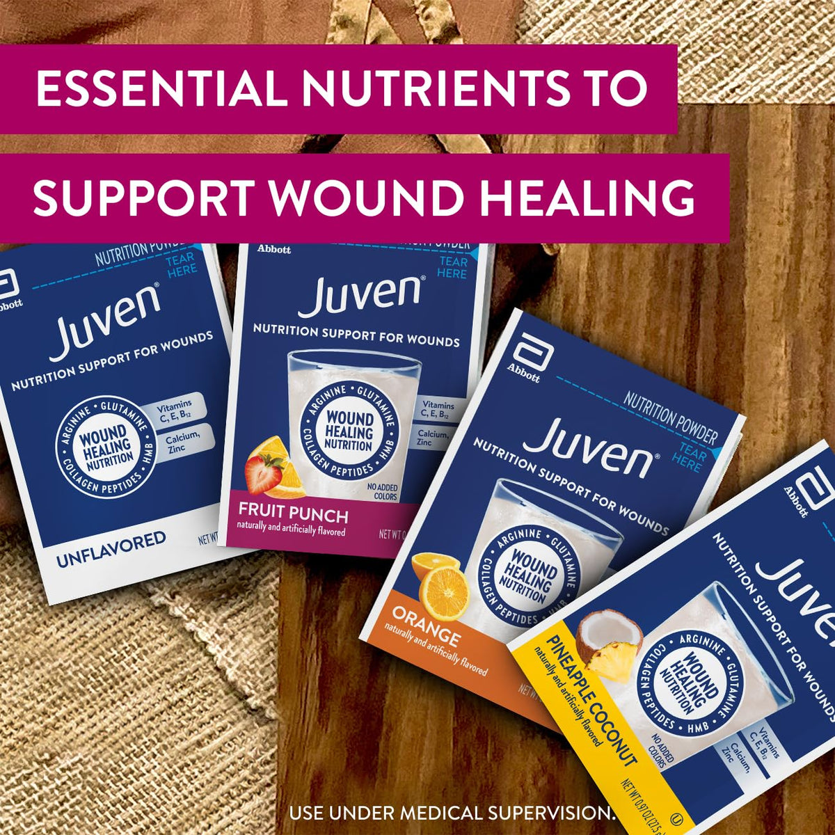 Juven Therapeutic Nutrition Drink Powder Including Collagen Peptides, Amino Acids, and HMB for Wound Healing Support, Orange, 30 Packets - Maple Wellness Supplements