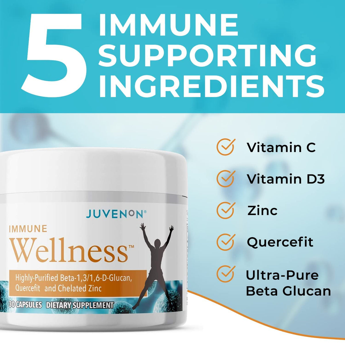 Juvenon Immune Wellness Defense Supplement with Vitamin C, Chelated Zinc Immune Booster Antioxidant Benefits for Adults, Healthy Aging, Heart Health, 30 Capsules - Maple Wellness Supplements