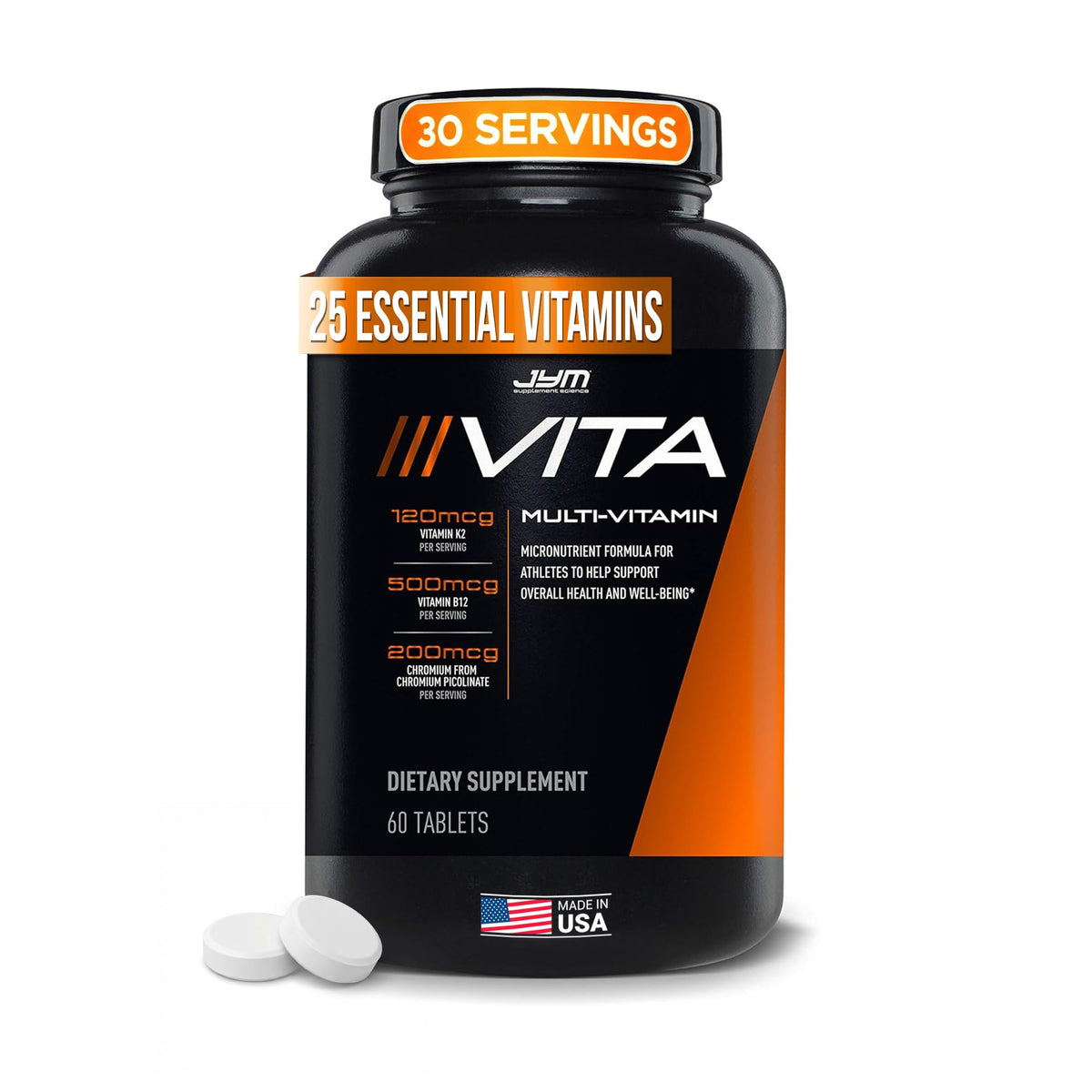 JYM Supplement Science Vita JYM Sports Multivitamin & Mineral Support, Vitamin A, C, B6, B12, E, K, Boron, Biotin, Potassium 60 Tablets - Maple Wellness Supplements