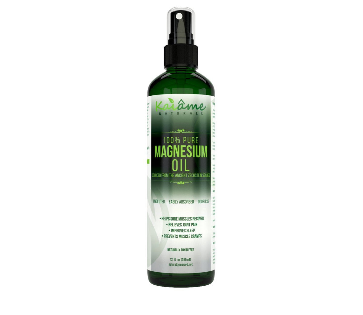 Kaiame Naturals Magnesium Oil Spray, Large 12 oz, Undiluted, Pure and Organic, Sourced from Ancient Zechstein Seabed - Maple Wellness Supplements