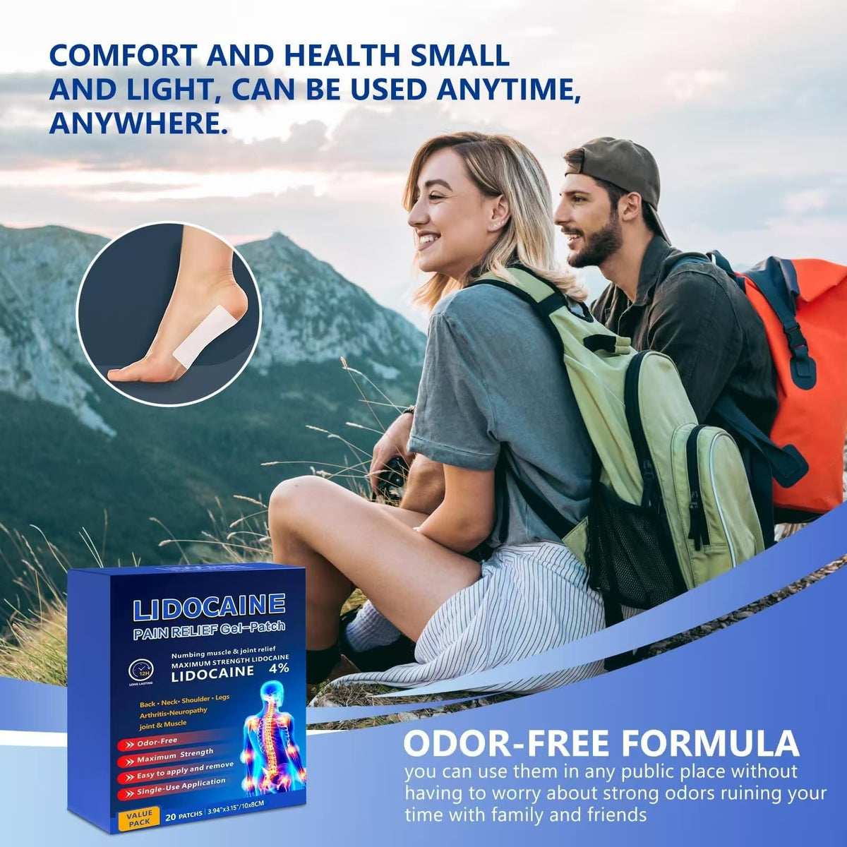 KIbabyDI Professional Lidocaine Pain Relief Patches - 20 Count | 4% Medicated Gel Patches for Targeted Joint & Muscle Comfort | Long-Lasting 12-Hour Relief, Ultra-Flexible Design -lb265 - Maple Wellness Supplements