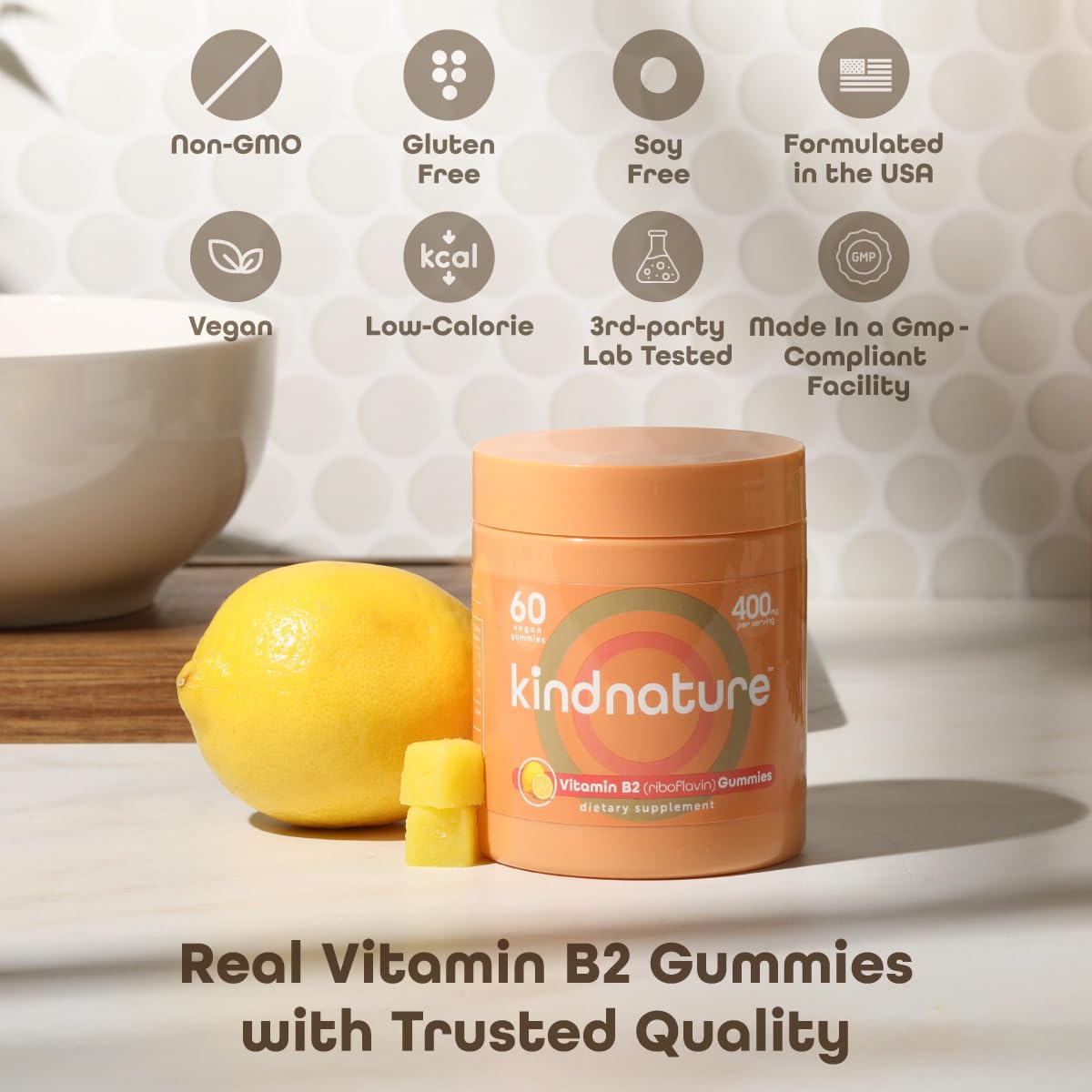 kindnature Vitamin B2 Gummies - Riboflavin 400mg Supplement for Kids & Adults - Non-GMO, Soy & Gluten-Free - Maple Wellness Supplements