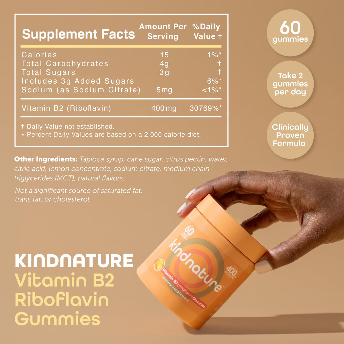 kindnature Vitamin B2 Gummies - Riboflavin 400mg Supplement for Kids & Adults - Non-GMO, Soy & Gluten-Free, Vegan Chewable Gummies (30 Day Supply) (2) - Maple Wellness Supplements