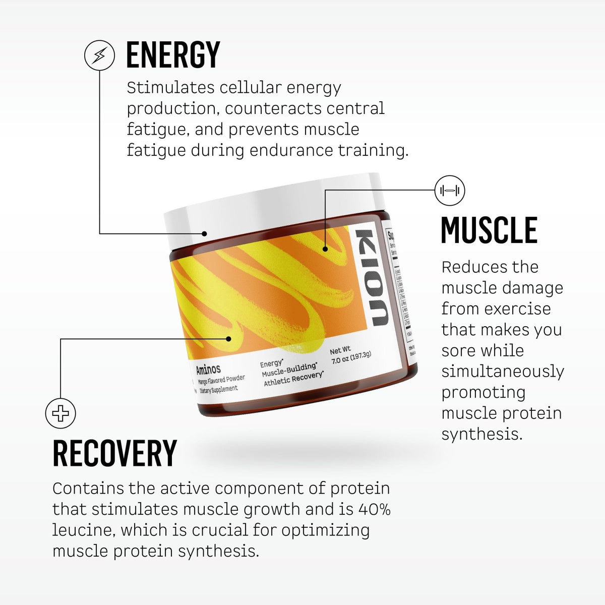 Kion Aminos - Essential Amino Acids Supplement, Essential Amino Acids Powder for Muscle Recovery, BCAA EAA No Caffeine, Amino Acid Powder, Essential Amino Energy - 30 Servings, Mixed Berry - Maple Wellness Supplements