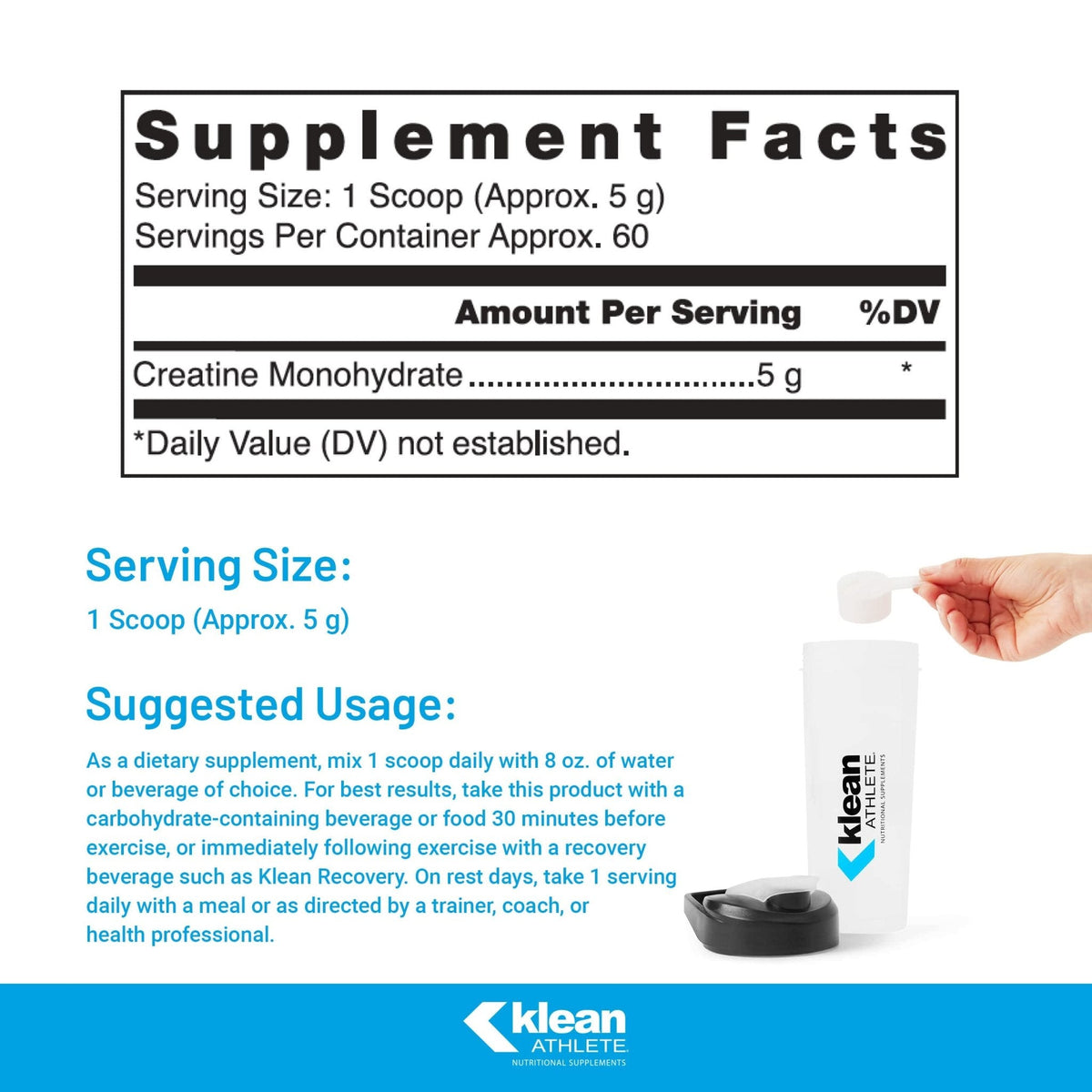 Klean Athlete Klean Creatine - Supports Muscle Strength, Performance & Recovery from Strenuous Exercise* - NSF Certified for Sport - 11.1 Ounces - Unflavored - Maple Wellness Supplements