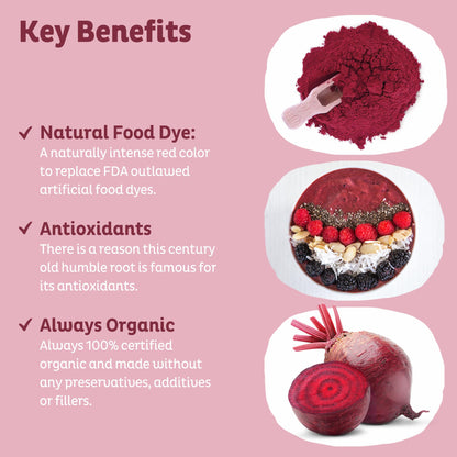 KOS Organic Beet Root Powder, USDA Certified - Superfood Plant Based Beetroot Ingredient for Stamina Increasing, Circulation - Non-GMO, Soy & Gluten-Free, 50 Servings Bag - Maple Wellness Supplements