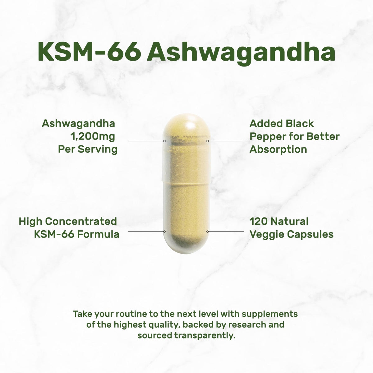 KSM 66 Ashwagandha 1,200mg with Black Pepper, 120 Veggie Capsules – Extra Strength Root Extract – High Absorption – Adaptogenic Supplements for Relaxation, Energy, & Brain Health – Non-GMO - Maple Wellness Supplements