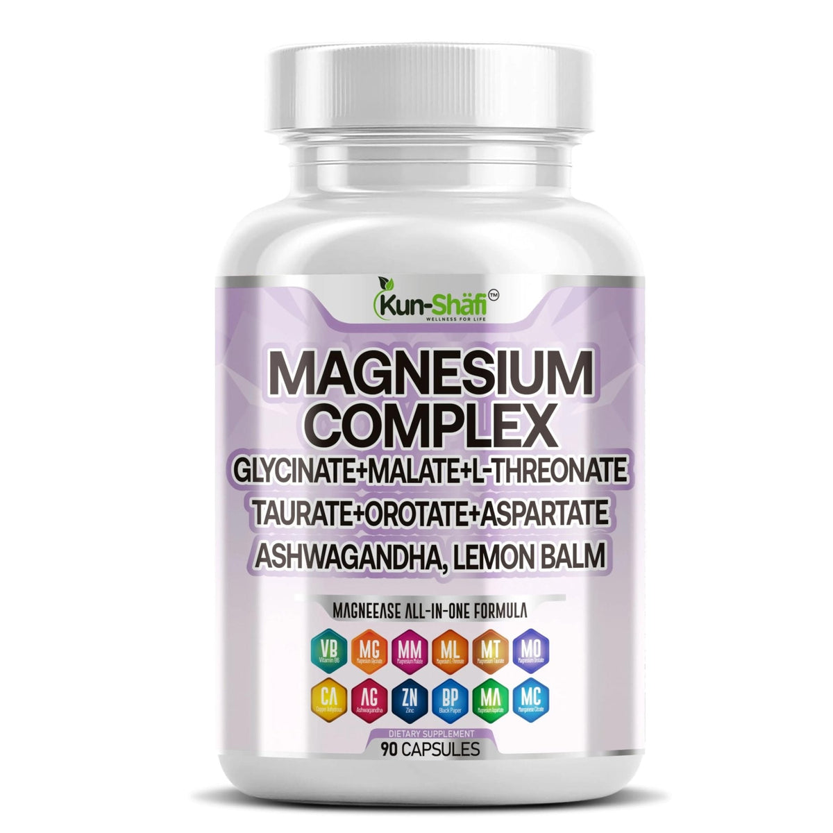 Kun Shafi Magnesium Complex with Magnesium Glycinate Malate, L-Threonate, Taurate, Orotate, Zinc,Aspartate, Copper Manganese & Vitamin D3 B6 Complex - 1Pack - Maple Wellness Supplements