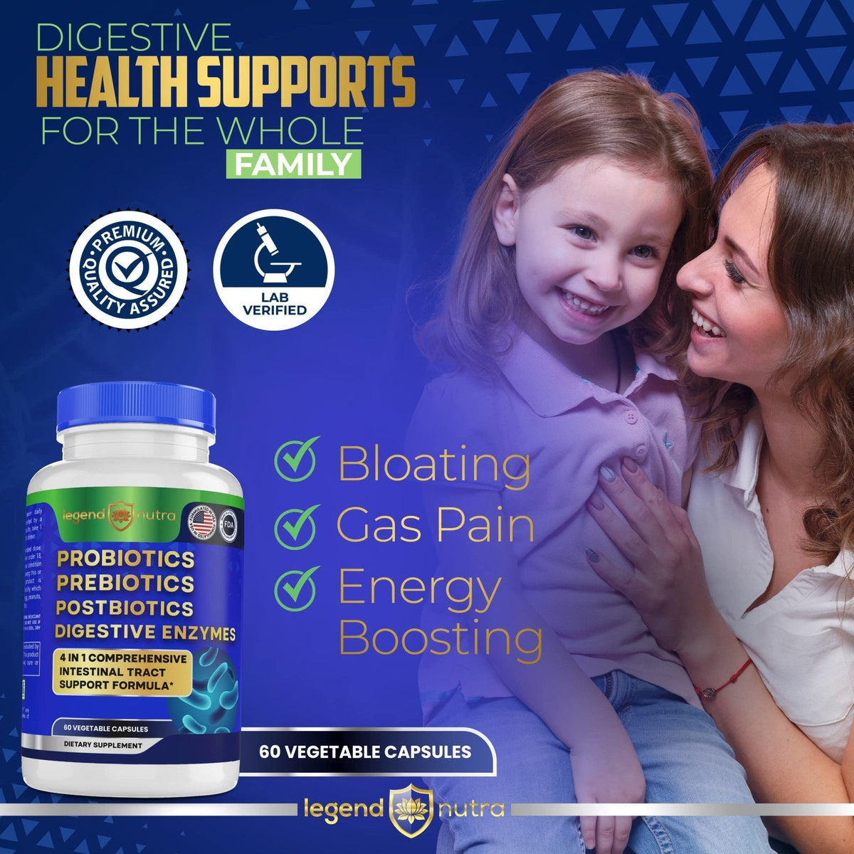 Legend Nutra Probiotics + Prebiotics Postbiotics Digestive Enzymes = 4 in 1 Formula Supplement for Better Digestion Health Women - Maple Wellness Supplements