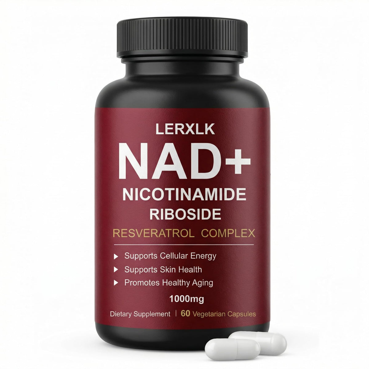 LERXLK NAD+ Supplement 1000mg – Liposomal Nicotinamide Riboside with Resveratrol, Advanced Cellular Energy & Healthy Aging Support, 60 Vegetarian Capsules - Maple Wellness Supplements