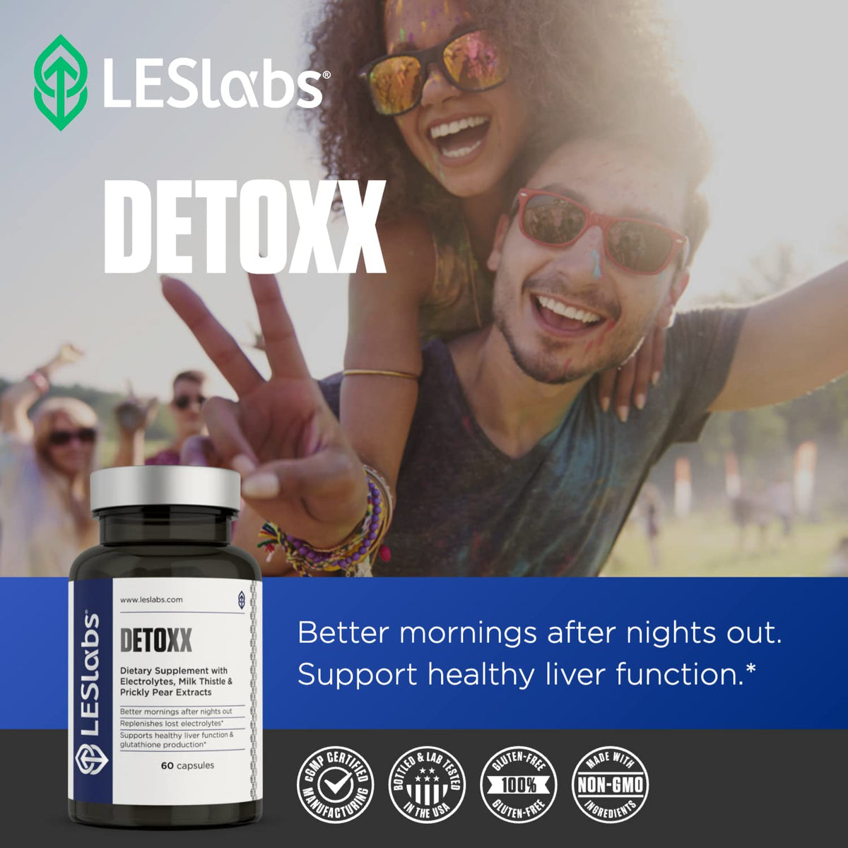 LES Labs DeToxx – Better Mornings & Recovery, Liver Support, Electrolyte Replenishment & Glutathione Support – Prickly Pear, Milk Thistle & NAC – Non-GMO Supplement – 60 Capsules - Maple Wellness Supplements