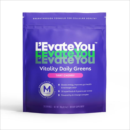 L'Evate You Vitality Daily Greens Powder (28 Servings) 30 Superfoods, 9 Greens - for a Cellular Energy Boost, Powered by M-Charge Complex for All Day Energy (Tart Cherry) - Maple Wellness Supplements