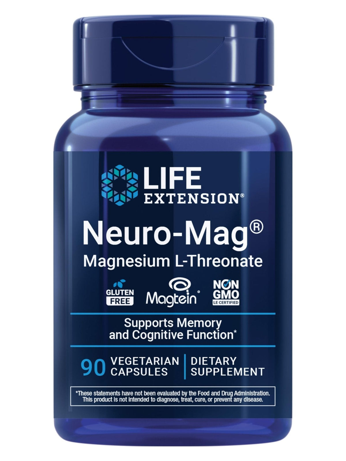 Life Extension Neuro-Mag Magnesium L-Threonate, Memory Health, Quick Thinking, Cognitive Health Support, Vegetarian, Non-GMO, 90 Vegetarian Capsules (144 mg from 2000 mg Magtein magnesium L-threonate - Maple Wellness Supplements