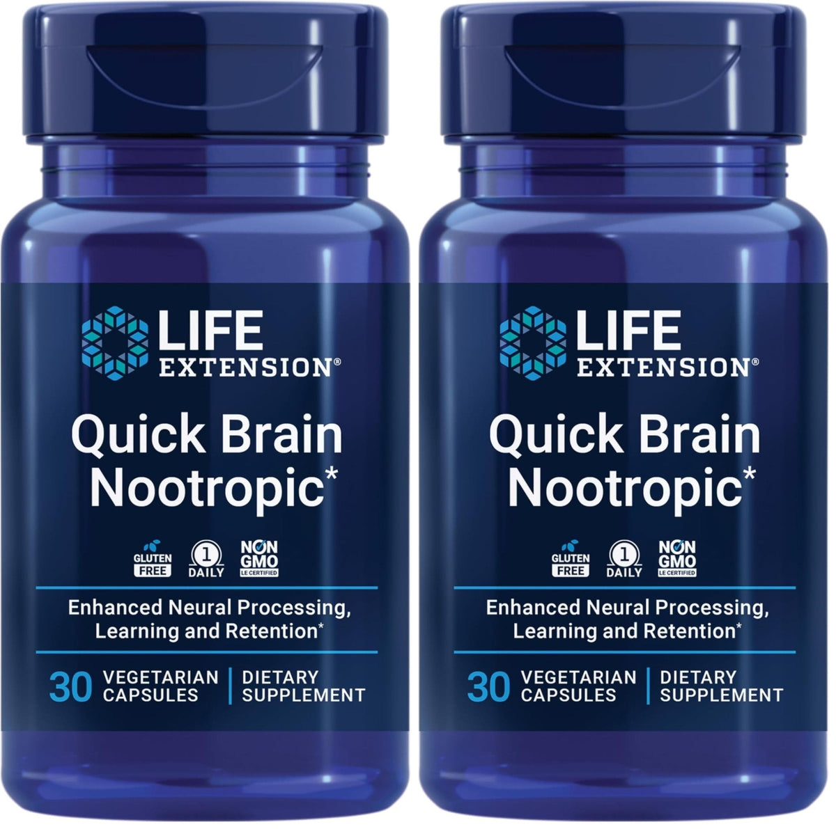 Life Extension Quick Brain Nootropic, Fast Thinking, Learning, Concentration, Lutein, zeaxanthin, gotu kola, bacopa, Gluten Free, Non-GMO, Vegetarian, 1 Daily, 30 Capsules, (Pack of 2) - Maple Wellness Supplements