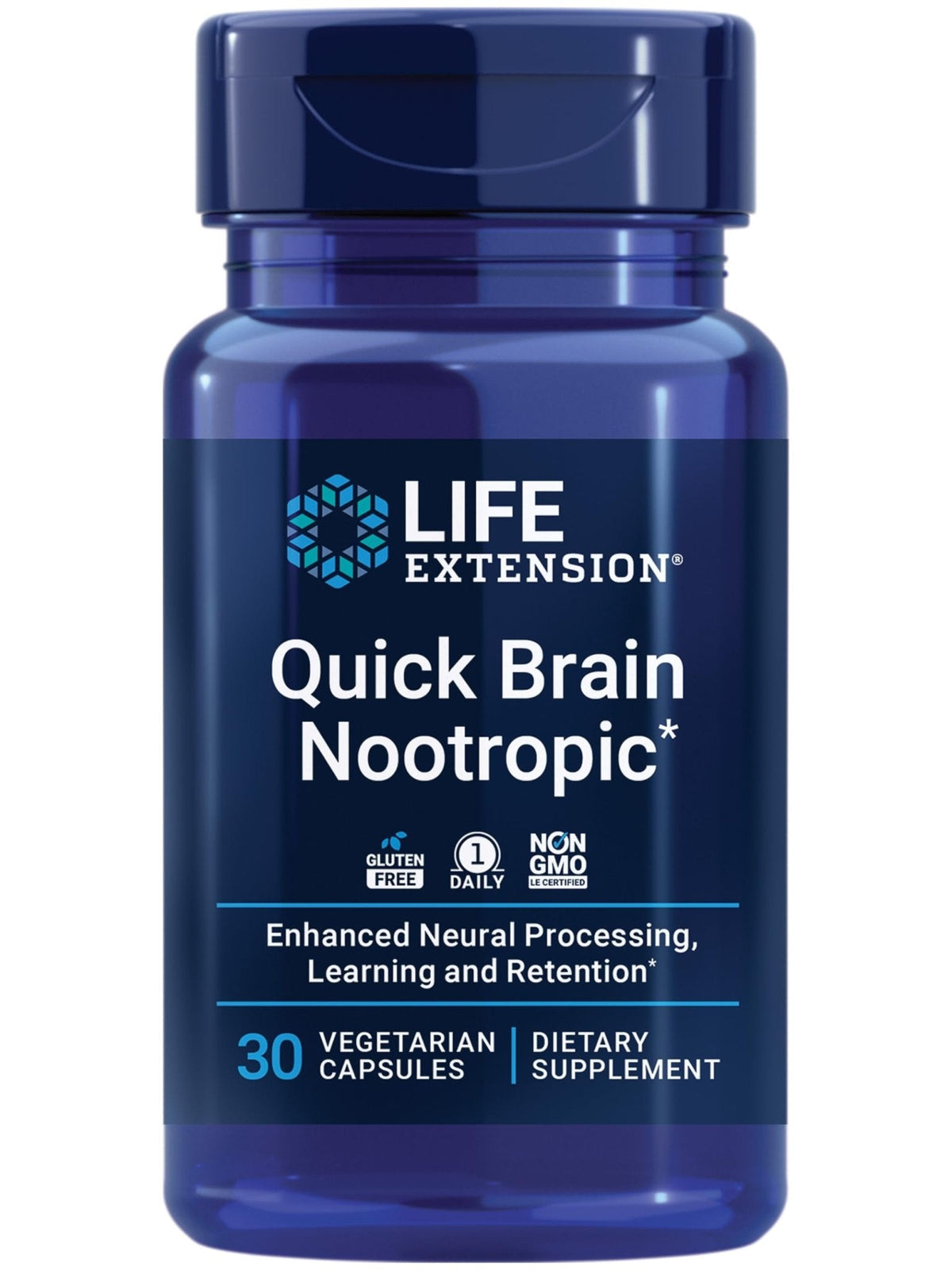 Life Extension Quick Brain Nootropic, Fast Thinking, Learning, Concentration, Lutein, zeaxanthin, gotu kola, bacopa, Gluten Free, Non-GMO, Vegetarian, 1 Daily, 30 Capsules - Maple Wellness Supplements